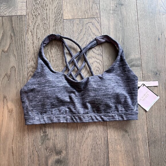 Victoria’s Secret Strappy Sports Bra Size L Gray Yoga Gym Activewear NWT - Picture 1 of 5